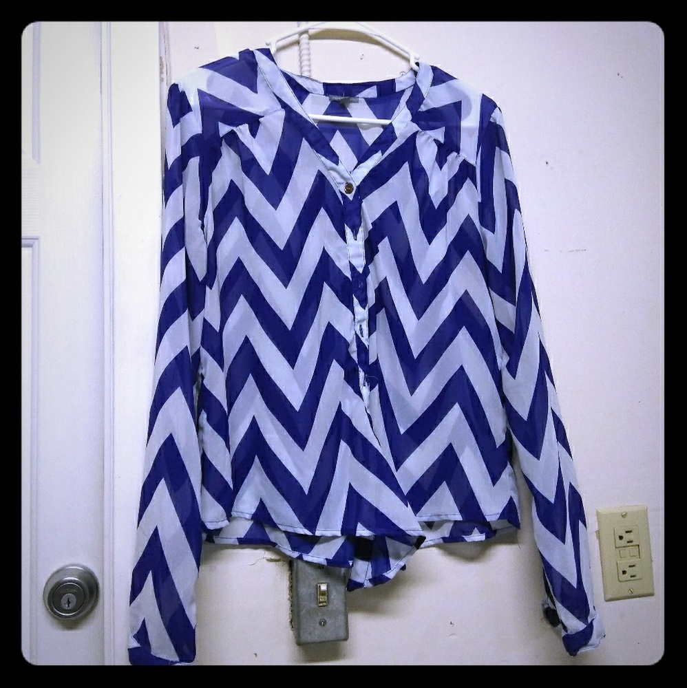 Blue and white chevron style top